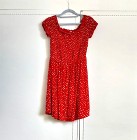 Czerwona sukienka letnia H&M białe groszki kropki 38 M krepa lato
