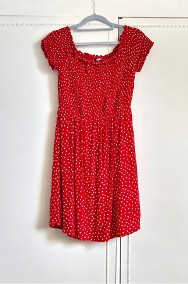 Czerwona sukienka letnia H&M białe groszki kropki 38 M krepa lato-2