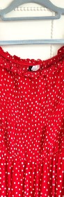 Czerwona sukienka letnia H&M białe groszki kropki 38 M krepa lato-4
