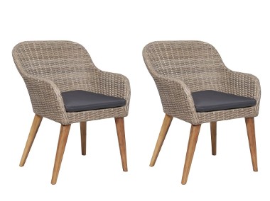 vidaXL Krzesła ogrodowe z poduszkami, 2 szt., polirattan, brązowe 44156-1