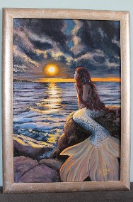 SYRENA zachód słońca fantasy obraz olejny 47,5x67-2