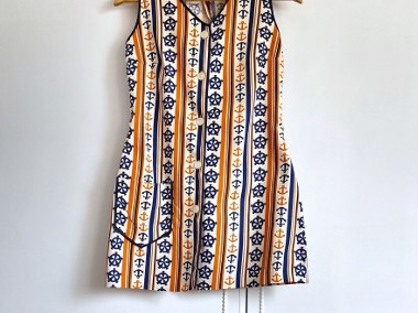 Sukienka mini vintage guziki 38 M 36 S retro mod dress tunika na lato wakacje-1