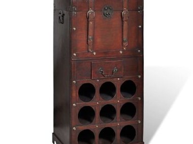 vidaXL Drewniany stojak na 9 butelek z kufrem i szufladą-1