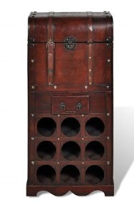 vidaXL Drewniany stojak na 9 butelek z kufrem i szufladą-2