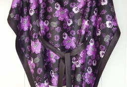 Bluzka kimono Tally Weijl M 38 czarna kwiaty białe fioletowe satynowa jedwabna