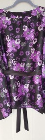 Bluzka kimono Tally Weijl M 38 czarna kwiaty białe fioletowe satynowa jedwabna-4