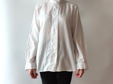 Biała koszula elegancka retro folk 42 XL 40 L bawełna koronka ludowa-1