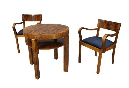Piękny komplet Art - Deco / stolik i 2 fotele / po renowacji / antyki