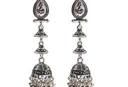 Nowe kolczyki indyjskie orientalne długie dzwonki srebrny kolor boho bohemian