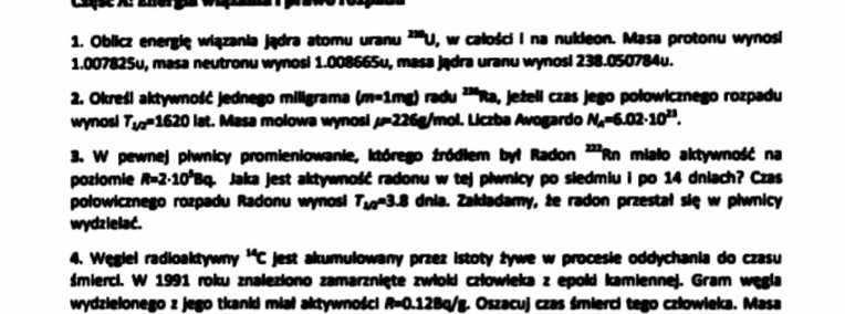 Energia wiązań i prawo rozpadu" - Zestaw 8 rozwiązań-1