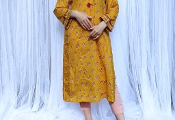 Indyjski komplet tunika chusta M 38 S 36 żółta bawełna wzór kameez boho hippie
