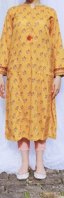 Indyjski komplet tunika chusta M 38 S 36 żółta bawełna wzór kameez boho hippie-3
