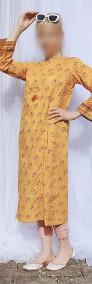 Indyjski komplet tunika chusta M 38 S 36 żółta bawełna wzór kameez boho hippie-4