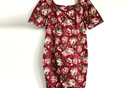 Sukienka retro Collectif 3XL 46 plus size ołówkowa kwiaty róże czerwona floral