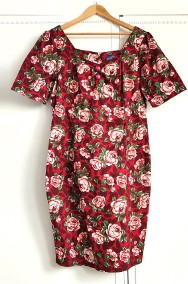 Sukienka retro Collectif 3XL 46 plus size ołówkowa kwiaty róże czerwona floral-2