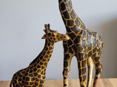 Angielskie wielkie figury Żyraf ręcznie wykonane skóra szklane oczy Vintage -1