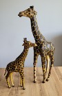Angielskie wielkie figury Żyraf ręcznie wykonane skóra szklane oczy Vintage 