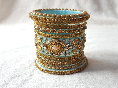 Indyjskie orientalne bransoletki bangle turkus złoto komplet bransoletka-1