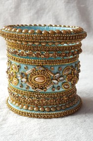 Indyjskie orientalne bransoletki bangle turkus złoto komplet bransoletka-2