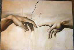 Kopia obrazu Michała Anioła "Stworzenie Adama" kopia fragmentu fresku  