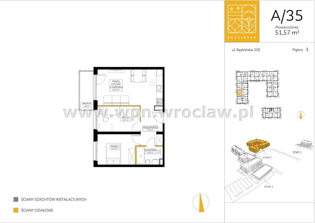 Nowe, gotowe 3 pok mieszkanie duży balkon Maślice - Więcej