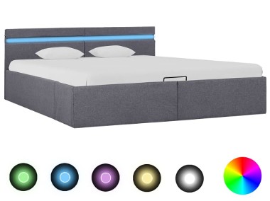 vidaXL Rama łóżka, podnośnik i LED, ciemnoszara, tkanina, 180 x 200 cm 285605-1