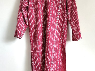 Nowy komplet orientalny indyjski spodnie tunika czerwone biały wzór chunri boho-1