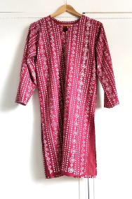 Nowy komplet orientalny indyjski spodnie tunika czerwone biały wzór chunri boho-2