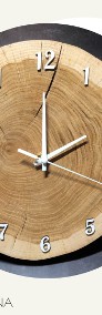 Drewniany zegar ścienny z plastra drewna 30 cm, białe dodatki -3