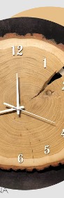 Drewniany zegar ścienny z plastra drewna 30 cm, białe dodatki -4
