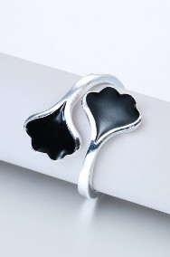 Nowy pierścionek czarne liście srebrny kolor prosty-2