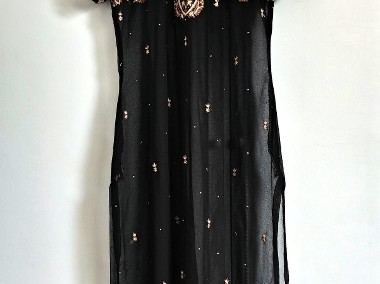 Indyjska tunika vintage retro sukienka czarna haft handmade szyfon kameez-1