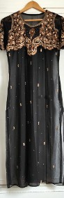 Indyjska tunika vintage retro sukienka czarna haft handmade szyfon kameez-3
