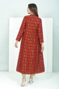 Nowa indyjska tunika sukienka narzutka M 38 L 40 czerwona złota bawełniana kurta-2