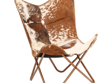 vidaXL Krzesło motyl, brązowo-białe, naturalna kozia skóra 246391-1