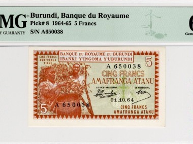 BURUNDI  1964-P8-PMG 65 UNC-RZADKI! GRATIS WYSYŁKA!-1