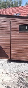 Garaż blaszany dwuspadowy z boczną wiatą kolor drewnopodobny-3