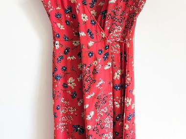 Sukienka H&M 36 S czerwona w kwiaty wrap dress floral cottage retro wiskoza-1