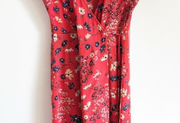 Sukienka H&M 36 S czerwona w kwiaty wrap dress floral cottage retro wiskoza