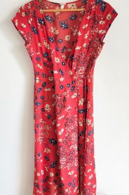 Sukienka H&M 36 S czerwona w kwiaty wrap dress floral cottage retro wiskoza-2