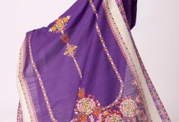 Indyjska chusta szal fiolet wzór kolorowa hidżab hijab dupatta etno boho