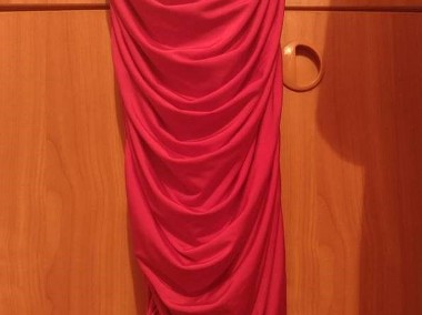 (40/L) Czerwona, długa, marszczona sukienka wieczorowa na jedno ramię  z Londynu-1
