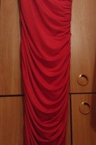 (40/L) Czerwona, długa, marszczona sukienka wieczorowa na jedno ramię  z Londynu-2