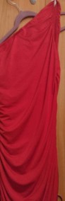 (40/L) Czerwona, długa, marszczona sukienka wieczorowa na jedno ramię  z Londynu-4