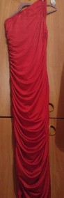 (40/L) Czerwona, długa, marszczona sukienka wieczorowa na jedno ramię  z Londynu-3