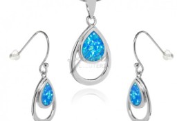 Komplet biżuterii srebrnej z niebieskim opalem piękny