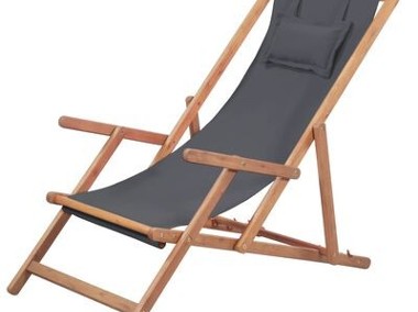 vidaXL Składany leżak plażowy, tkanina i drewniana rama, szarySKU:43997-1