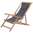 vidaXL Składany leżak plażowy, tkanina i drewniana rama, szarySKU:43997