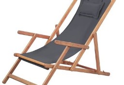 vidaXL Składany leżak plażowy, tkanina i drewniana rama, szarySKU:43997