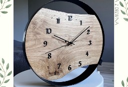 Nowoczesny zegar drewniany, stalowa obręcz, klient wybiera elementy zegara!